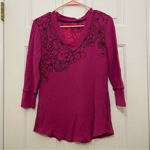 Eddie Bauer Pink Brown Flower V-neck 3/4 Sleeve XL